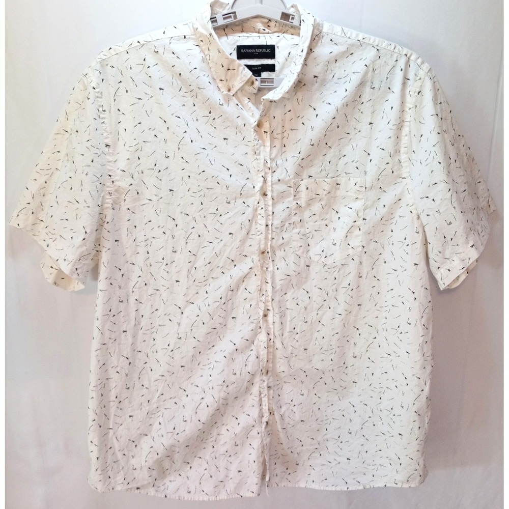 Banana Republic Men's Button Down Shirt, XXL Tall Slim Fit, Abstract Dash Print